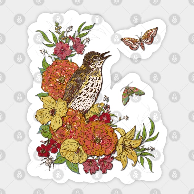 Vintage Song Thrush Sticker by lottibrown